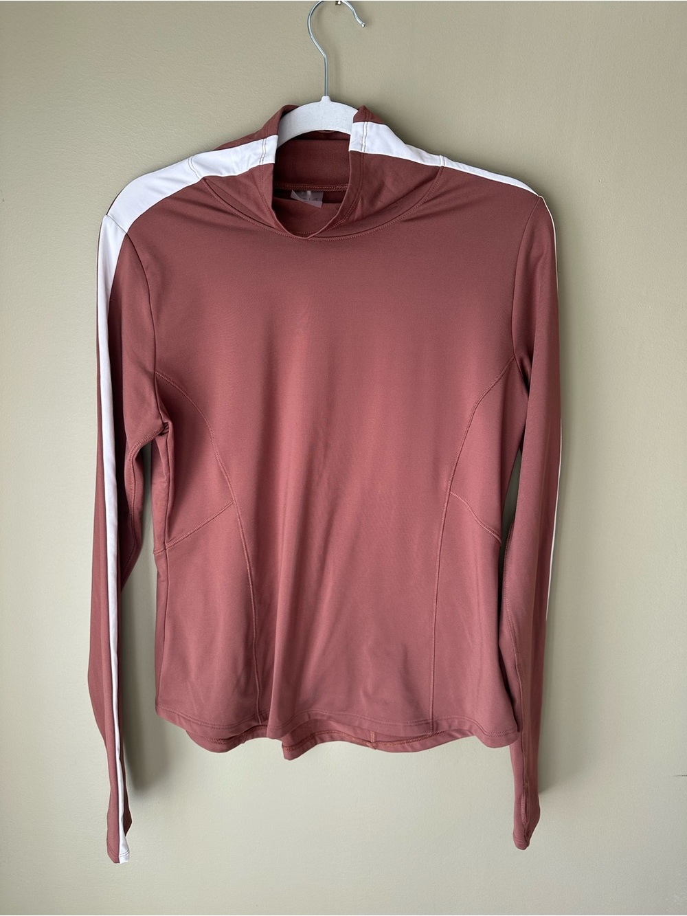 Calia Long Sleeve Athletic Pullover in Dusty Ros with White Stripe